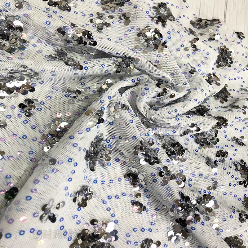 Sequin fabric, polyurethane mesh, beaded embroidered stretch fabric, European and American fashion embroidery fabric, clothing and stage performance fabric