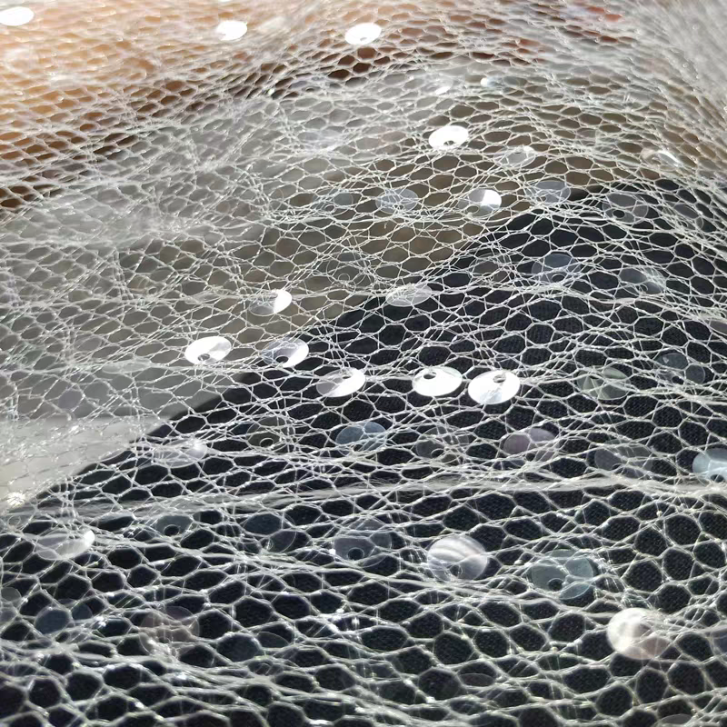 Sequin embroidery fabric white mesh crystal transparent sheet handmade DIY fashion clothing dress decoration skirt material
