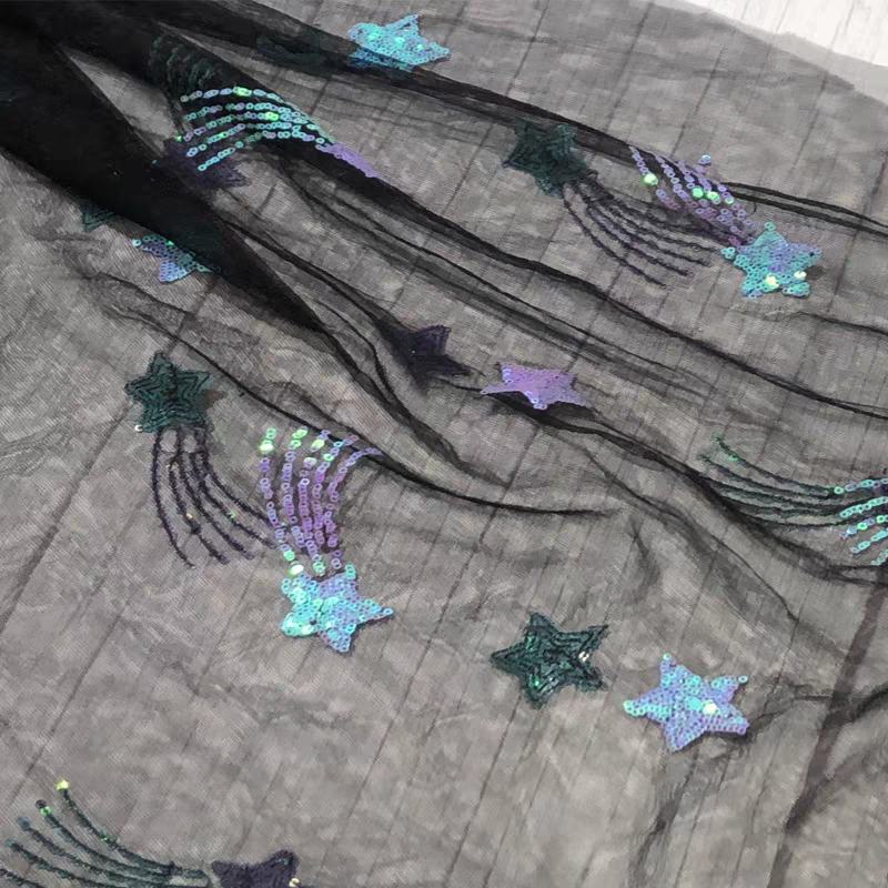 Exquisite Symphony Blue Pentagram Mesh Sequin Fabric Children's Clothes Dress Dress Clothing Women's Clothing Handmade Decorative Cloth
