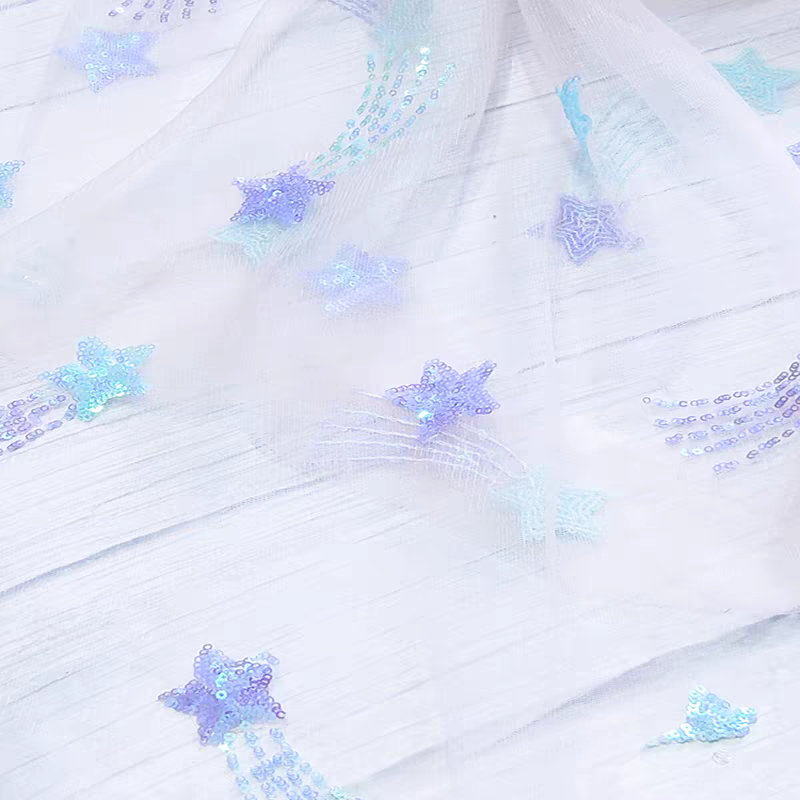 Exquisite Symphony Blue Pentagram Mesh Sequin Fabric Children's Clothes Dress Dress Clothing Women's Clothing Handmade Decorative Cloth