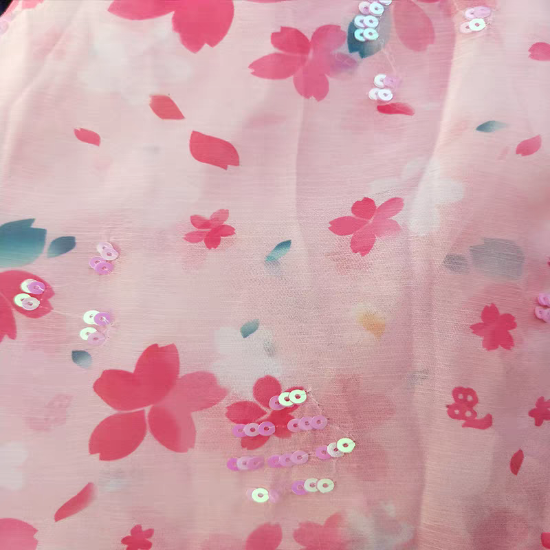 Internet celebrity small fresh floral chiffon sequin fabric clothing dress cloth curtain cloth handmade DIY