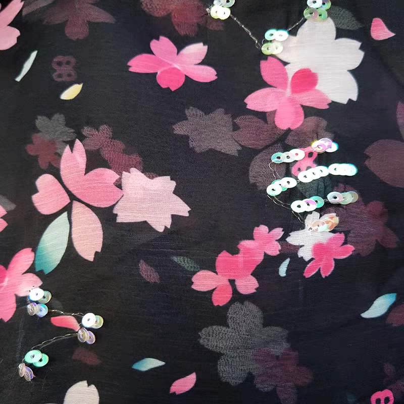 Internet celebrity small fresh floral chiffon sequin fabric clothing dress cloth curtain cloth handmade DIY
