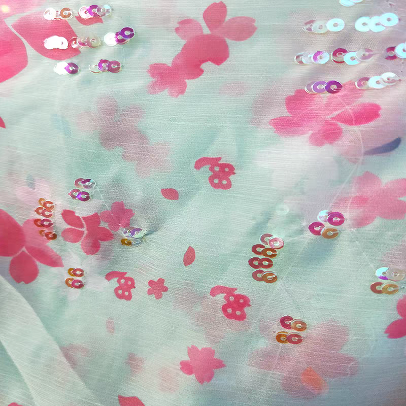 Internet celebrity small fresh floral chiffon sequin fabric clothing dress cloth curtain cloth handmade DIY