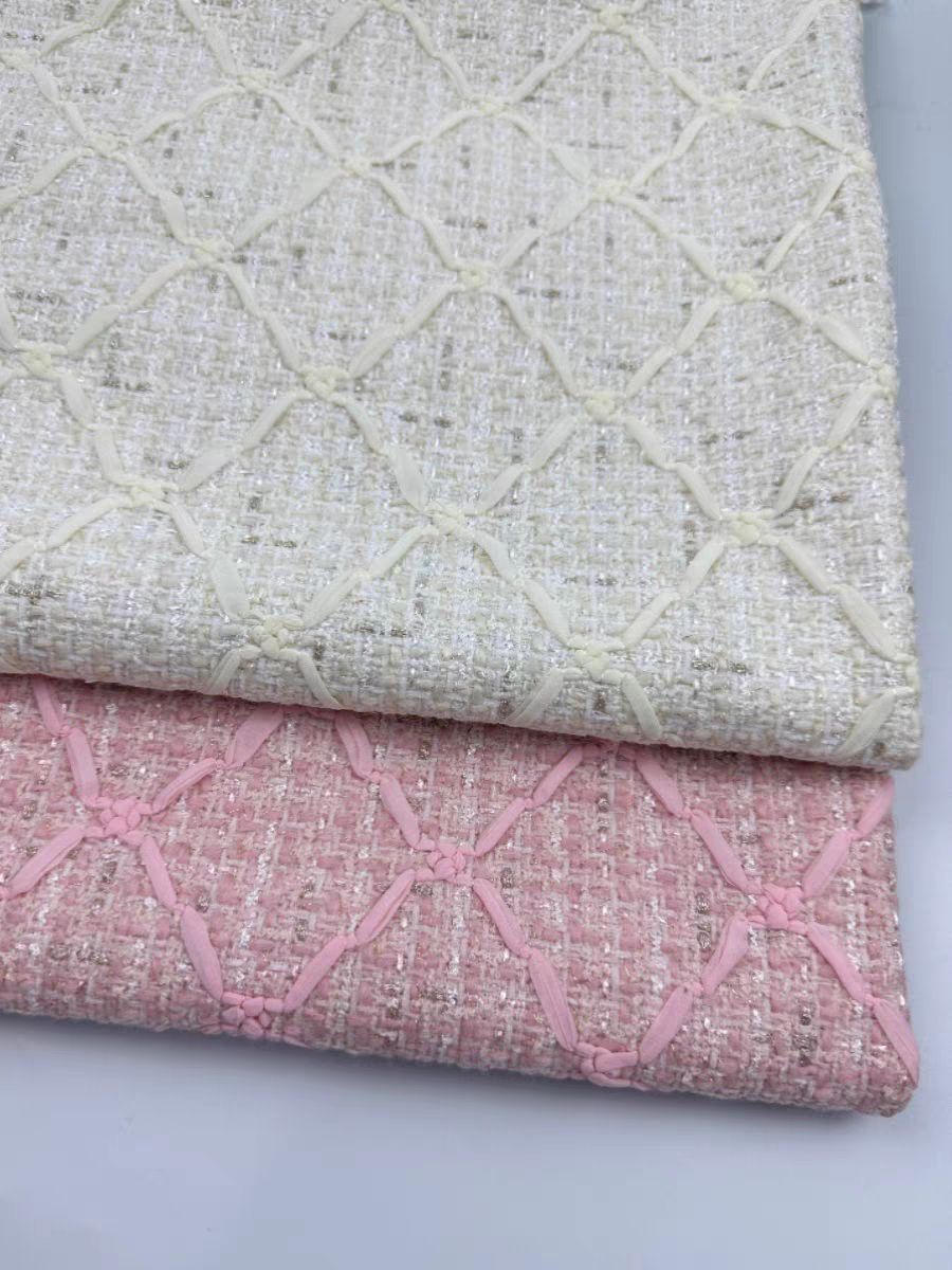 Autumn and winter new style pink bright silk embroidery small fragrant fabric tweed wool fabric jacket skirt vest coat