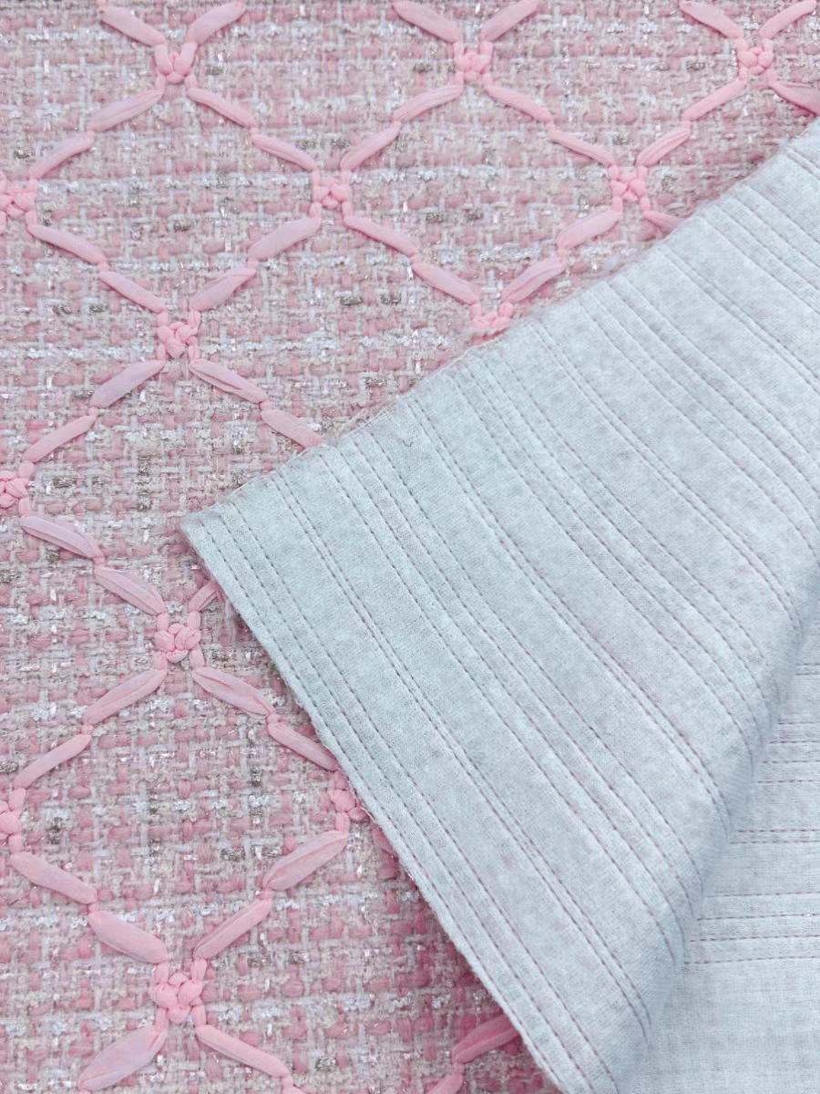 Autumn and winter new style pink bright silk embroidery small fragrant fabric tweed wool fabric jacket skirt vest coat