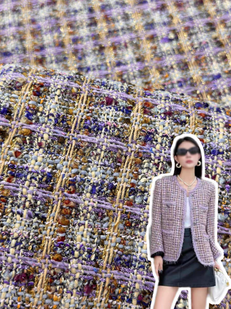 Autumn and winter new style bright silk high-end wool purple socialite small fragrant style tweed jacket dress two-piece vest | Amehandmadesg