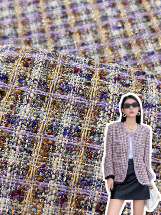 Autumn and winter new style bright silk high-end wool purple socialite small fragrant style tweed jacket dress two-piece vest | Amehandmadesg