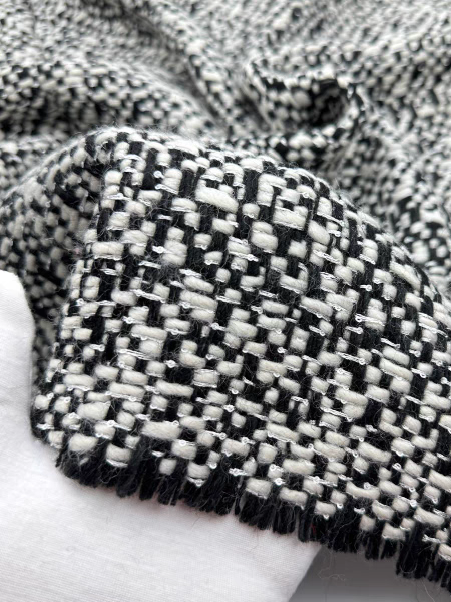 Autumn and winter new high-end sequined wool black and white small fragrance fabric suit woolen clothing jacket dress coat | Amehandmadesg