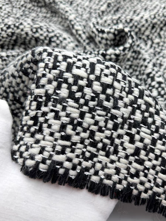Autumn and winter new high-end sequined wool black and white small fragrance fabric suit woolen clothing jacket dress coat | Amehandmadesg