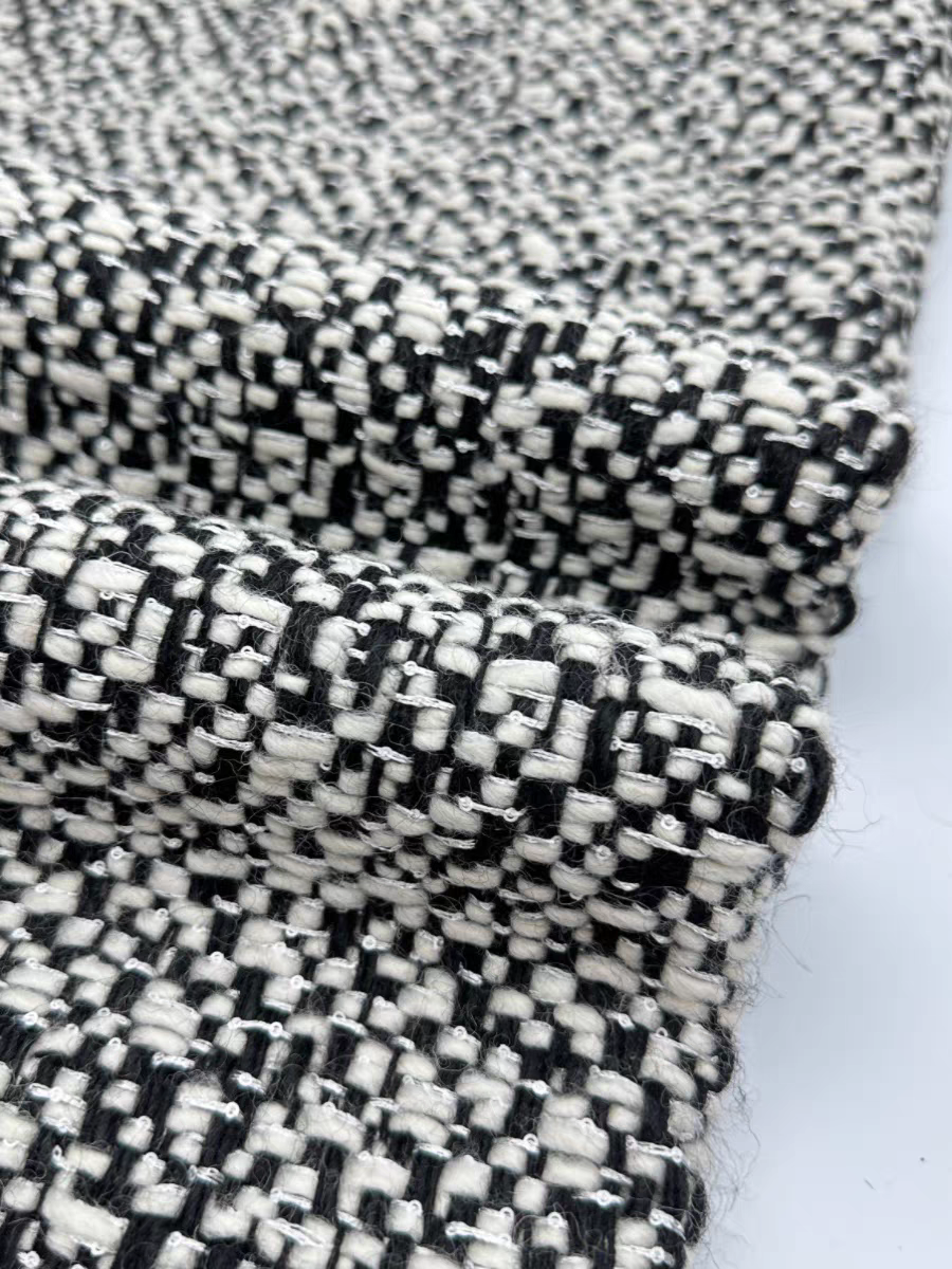 Autumn and winter new high-end sequined wool black and white small fragrance fabric suit woolen clothing jacket dress coat | Amehandmadesg