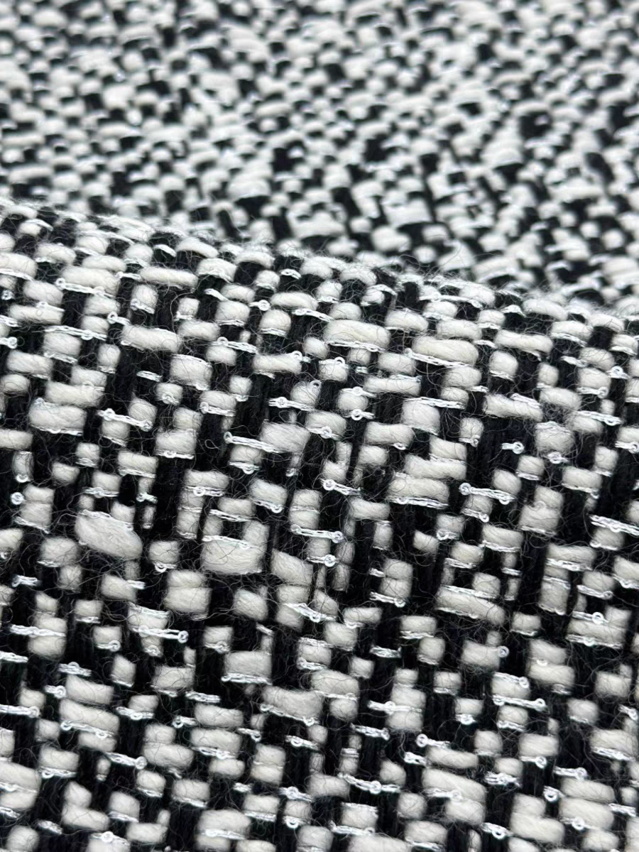 Autumn and winter new high-end sequined wool black and white small fragrance fabric suit woolen clothing jacket dress coat | Amehandmadesg