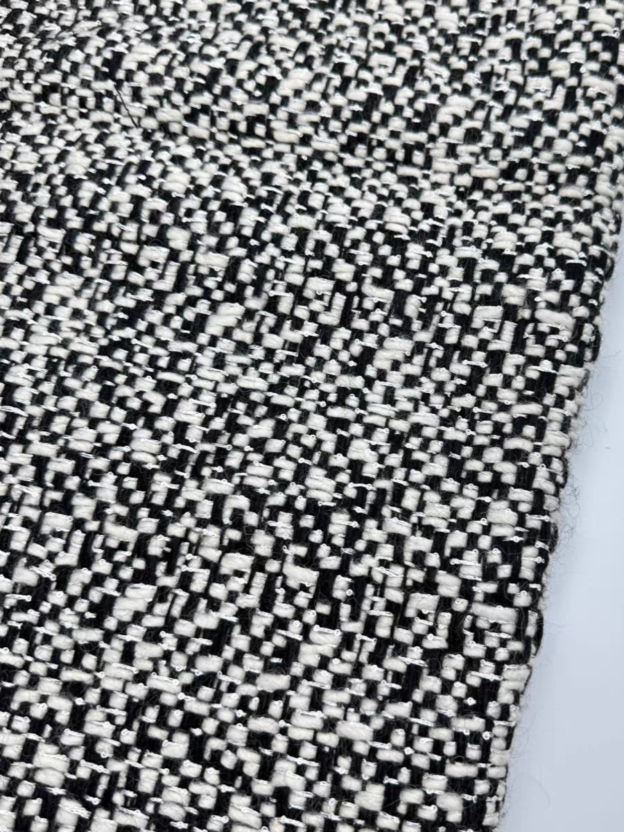 Autumn and winter new high-end sequined wool black and white small fragrance fabric suit woolen clothing jacket dress coat | Amehandmadesg