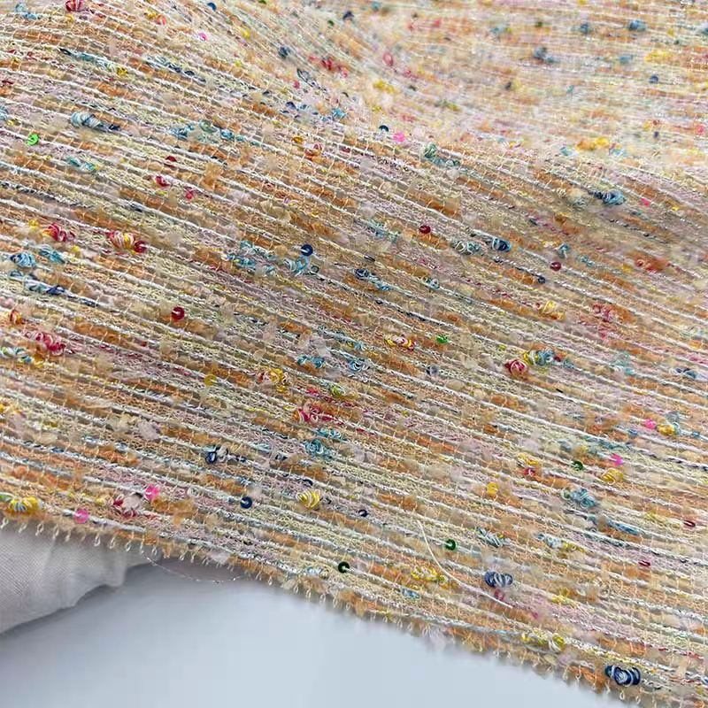 Imported small fragrance fabric, colorful beads, orange high-end custom fabric, designer style, handmade DIY customization