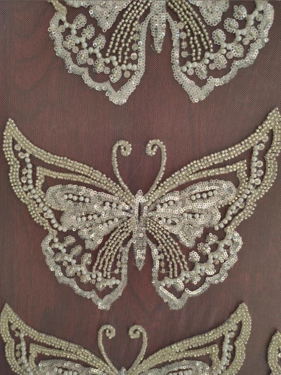 High-quality heavy-duty nail embroidery sequin butterfly style lace wedding dress mesh veil veil dress DIY lace accessories applique