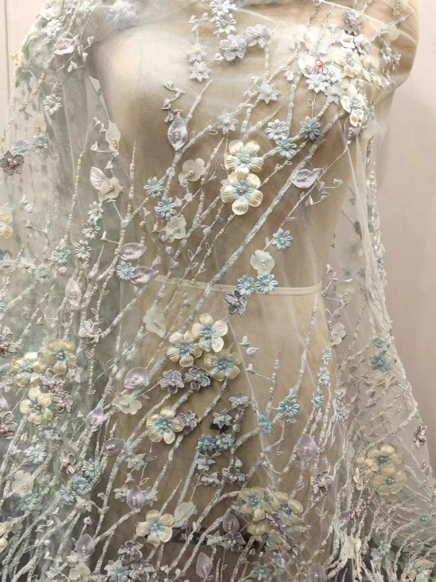 New high quality multi-color flower lace fabric sequins beading wedding dress mesh DIY decorative accessories