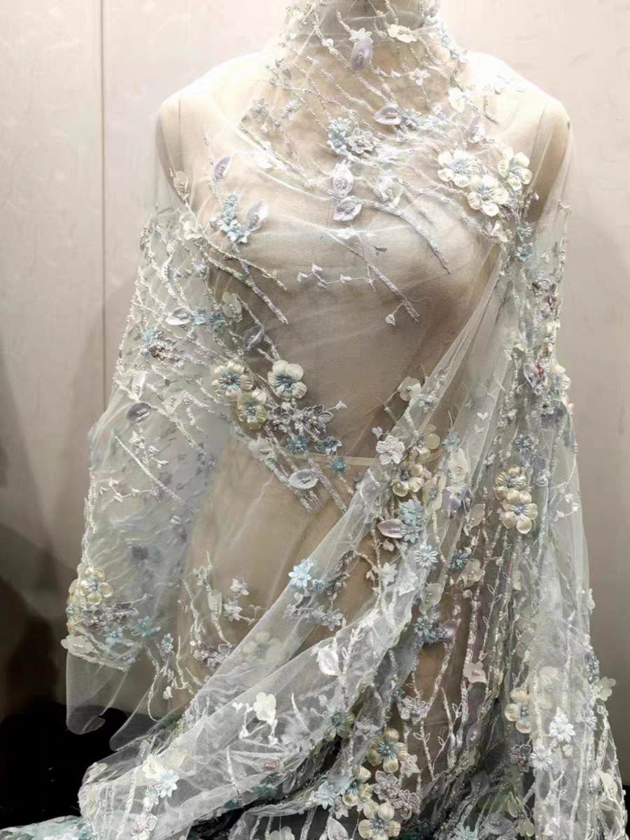 New high quality multi-color flower lace fabric sequins beading wedding dress mesh DIY decorative accessories