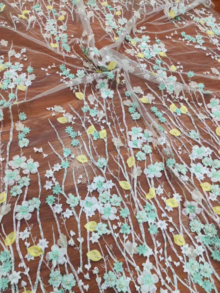 New high quality multi-color flower lace fabric sequins beading wedding dress mesh DIY decorative accessories