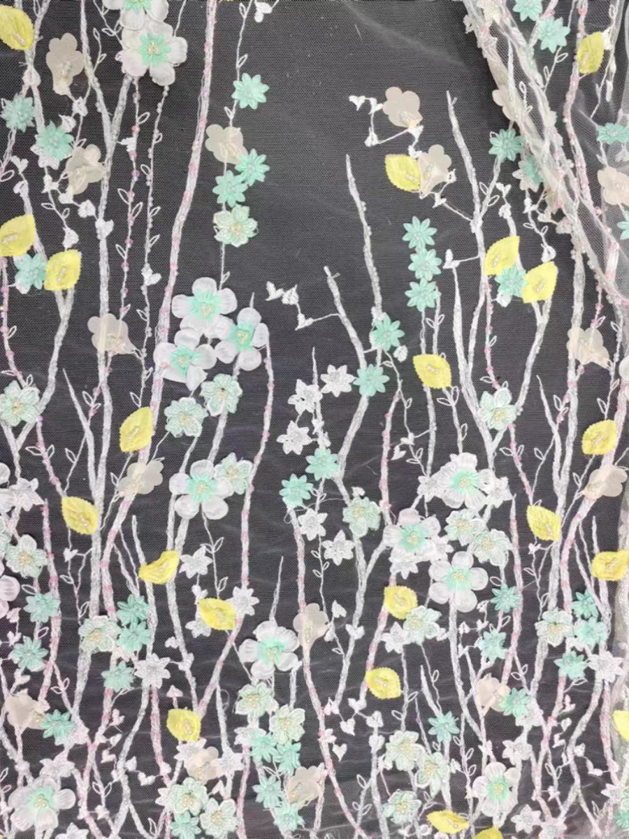New high quality multi-color flower lace fabric sequins beading wedding dress mesh DIY decorative accessories