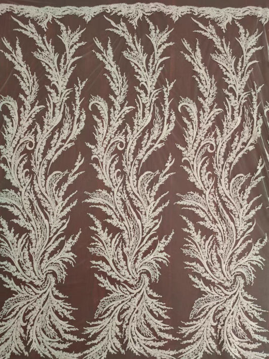 High-quality heavy-duty embroidery white beaded lace mesh fabric wedding dress women's dress DIY lace clothing accessories