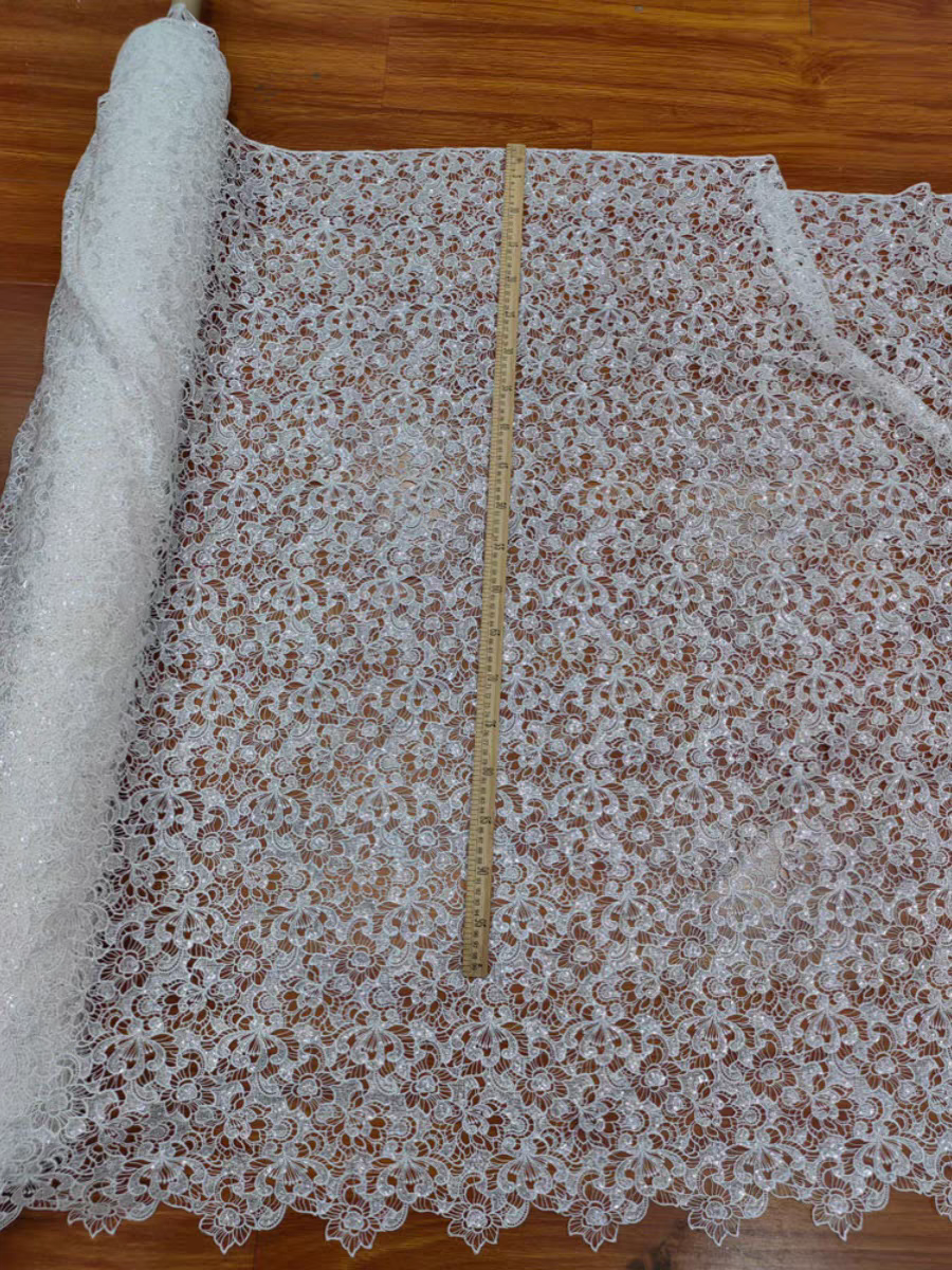 Hollow flower embroidery soft lace glitter lace wedding dress women's mesh dress custom clothing accessories applique