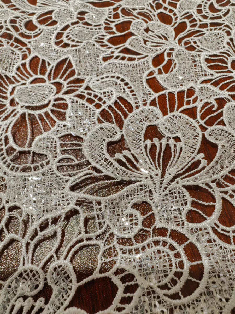 Hollow flower embroidery soft lace glitter lace wedding dress women's mesh dress custom clothing accessories applique