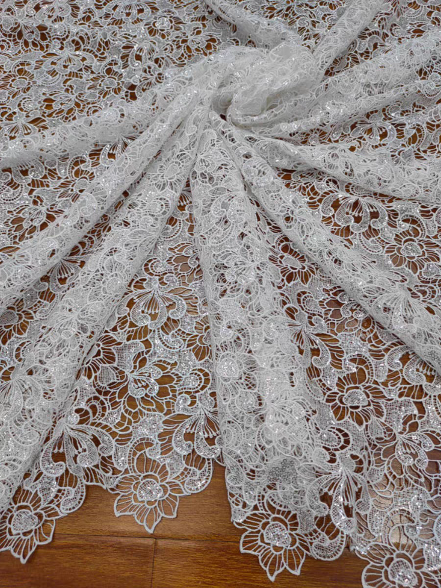 Hollow flower embroidery soft lace glitter lace wedding dress women's mesh dress custom clothing accessories applique