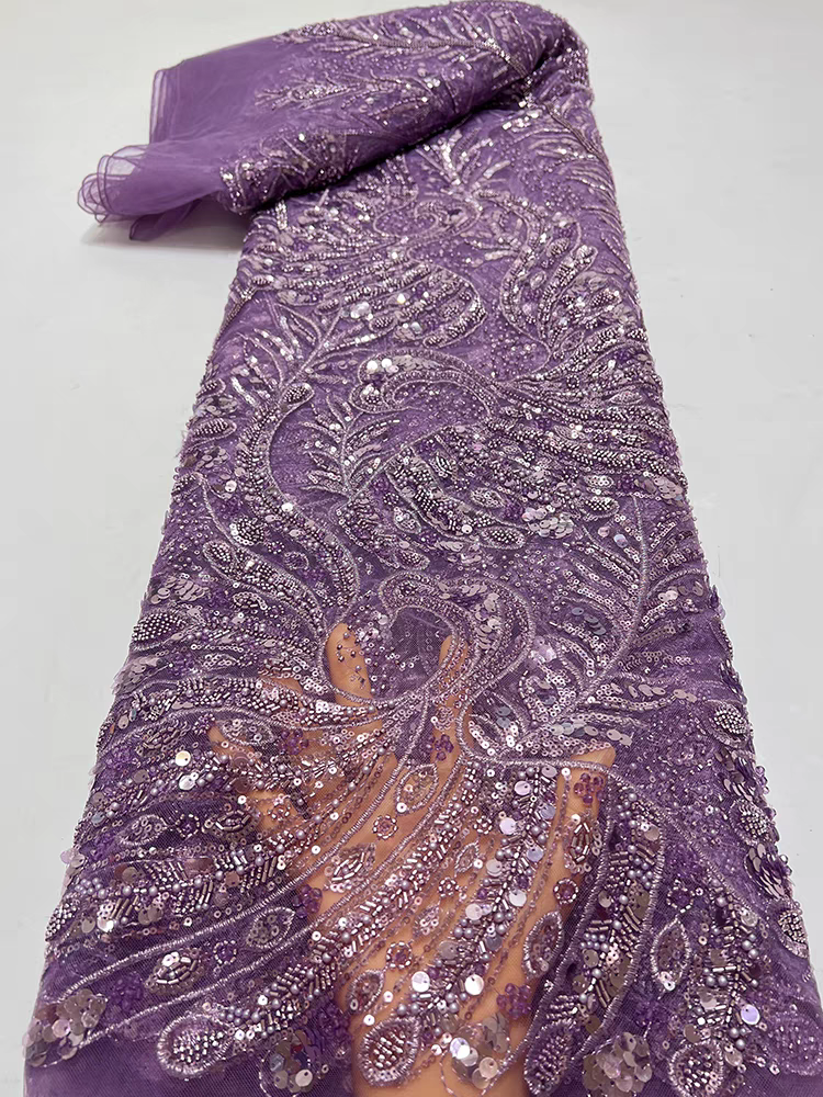 European and American gold net fabric bead tube embroidery wedding dress phoenix feather sequin embroidery fabric nail beads 6 beads