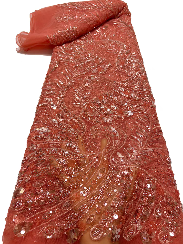 European and American gold net fabric bead tube embroidery wedding dress phoenix feather sequin embroidery fabric nail beads 6 beads