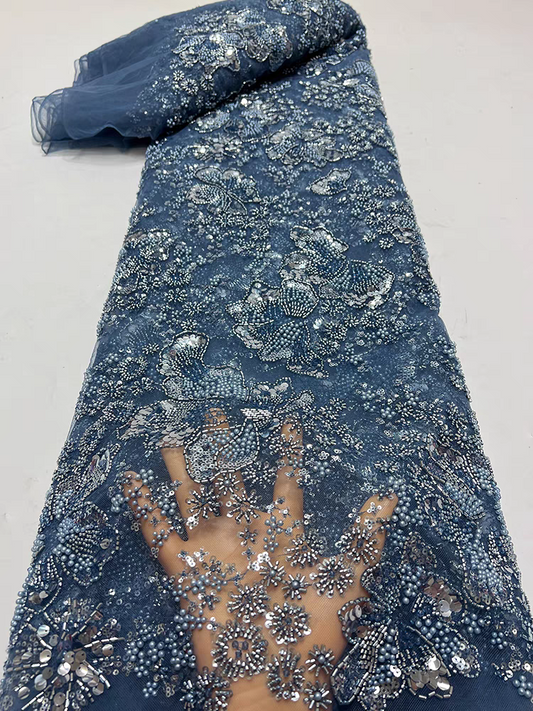 European purple mesh fabric heavy bead tube embroidery bubble beads beading flower sequin embroidery fabric dress wedding dress