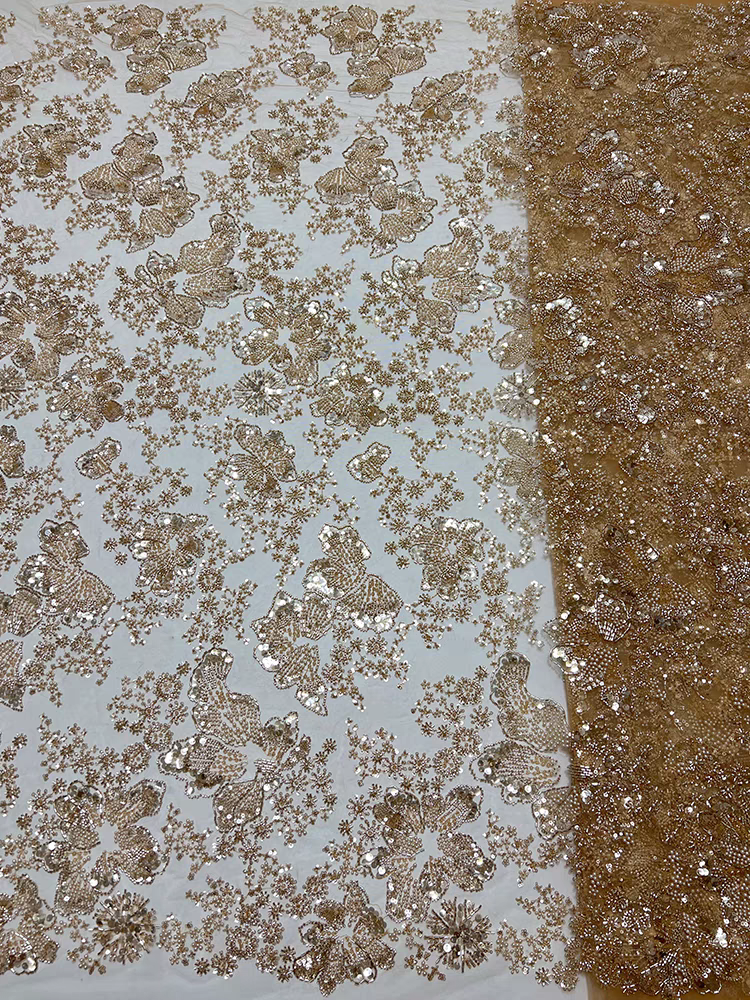 European purple mesh fabric heavy bead tube embroidery bubble beads beading flower sequin embroidery fabric dress wedding dress