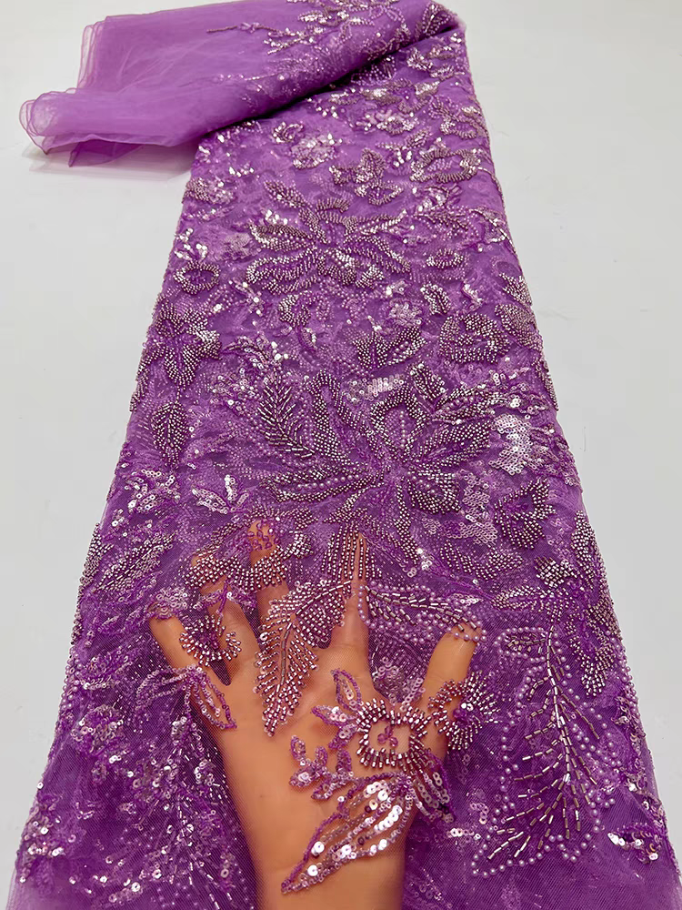 European and American green mesh fabric heavy industry bead tube embroidery beading floral pattern bubble bead sequin embroidery fabric dress wedding dress