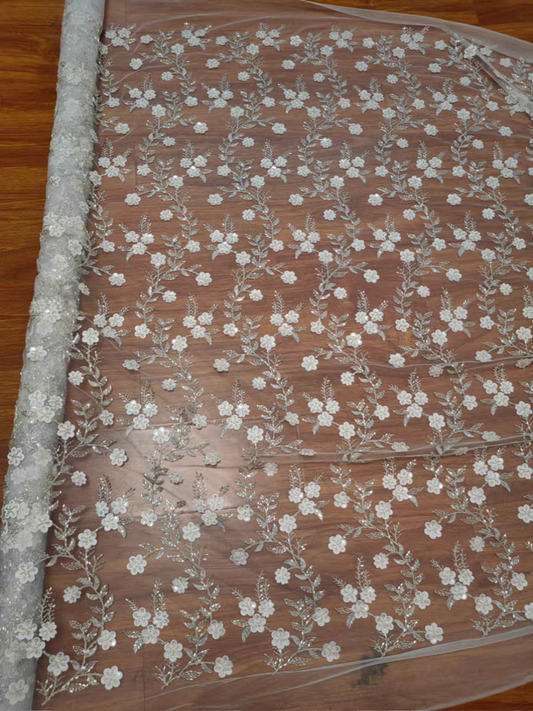 Exquisite sequin three-dimensional beading embroidery flower soft lace fabric wedding gauze mesh dress custom accessories lace