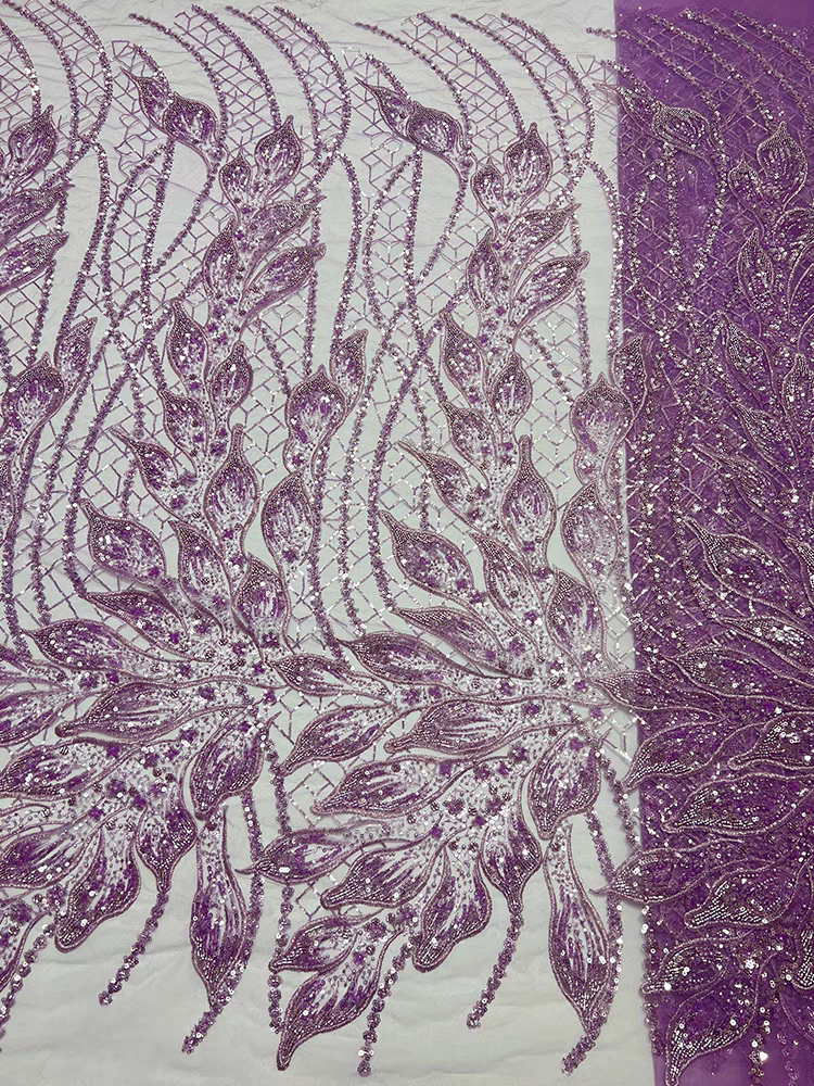 New green mesh fabric bead tube embroidery heavy industry beading petal type sequin embroidery fabric dress wedding dress
