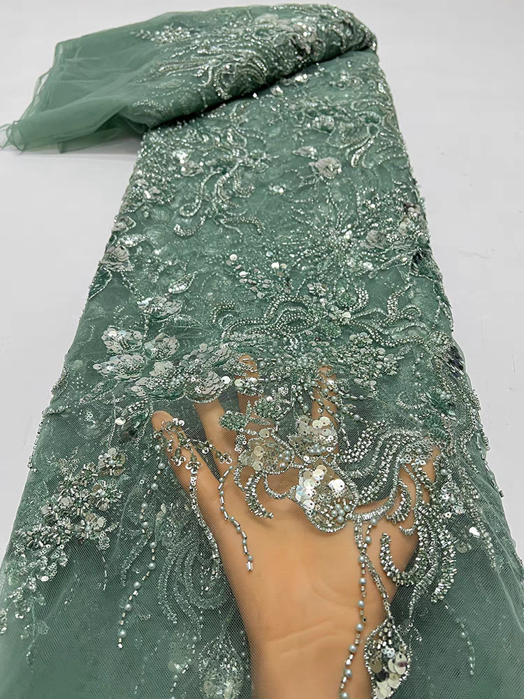 Foreign trade spot mesh fabric bead tube embroidery beading flowers large beads sequin embroidery fabric dress wedding dress cheongsam