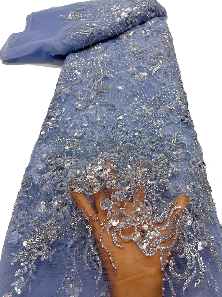 Foreign trade spot mesh fabric bead tube embroidery beading flowers large beads sequin embroidery fabric dress wedding dress cheongsam