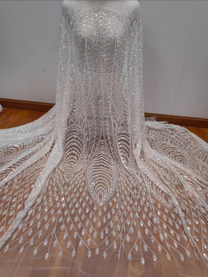 High-quality heavy-duty French luxury silver beaded sequin lace fabric wedding dress DIY lace accessories