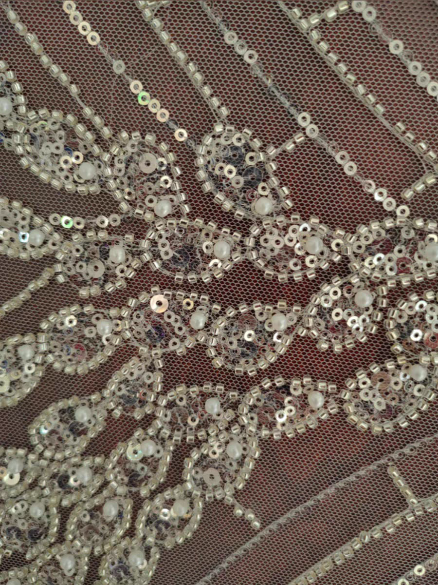 New French light luxury style high quality beaded sequins lace mesh wedding dress DIY lace clothing accessories | Amehandmadesg