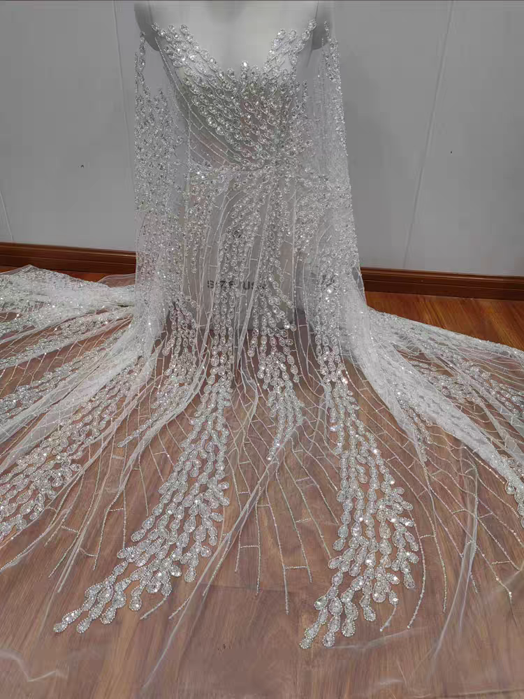 New French light luxury style high quality beaded sequins lace mesh wedding dress DIY lace clothing accessories | Amehandmadesg
