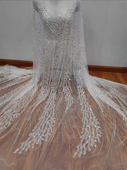 New French light luxury style high quality beaded sequins lace mesh wedding dress DIY lace clothing accessories