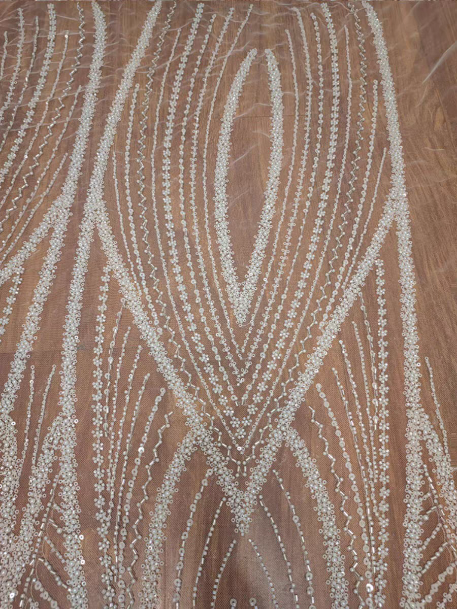 Heavy industry full white beaded lace wedding dress accessories clothing dress lace DIY handmade decorative fabric