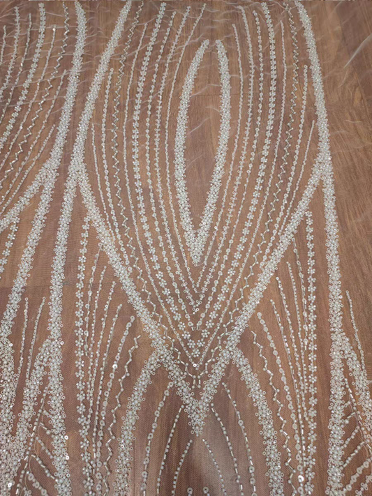 Heavy industry full white beaded lace wedding dress accessories clothing dress lace DIY handmade decorative fabric