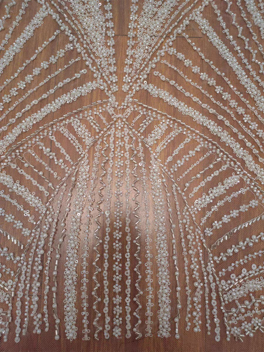Heavy industry full white beaded lace wedding dress accessories clothing dress lace DIY handmade decorative fabric