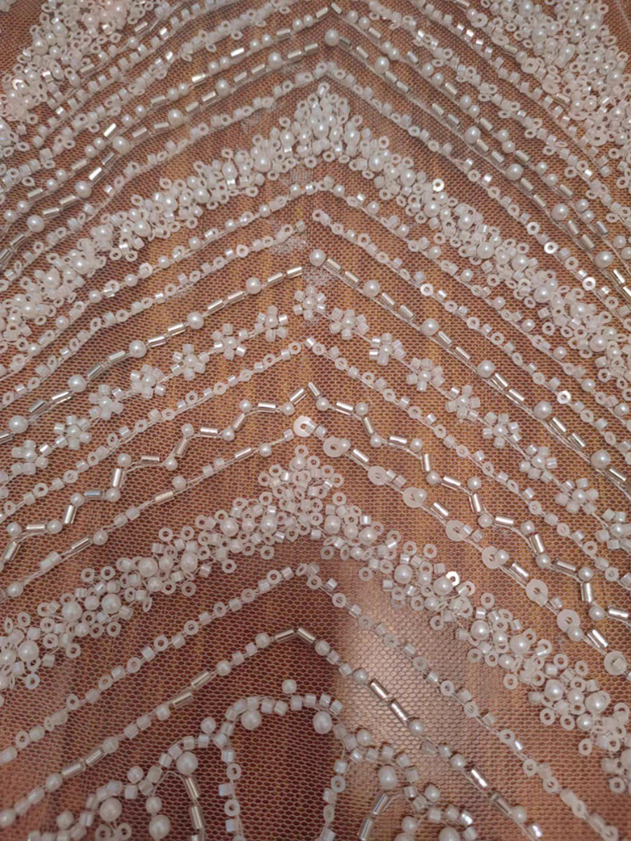 Heavy industry full white beaded lace wedding dress accessories clothing dress lace DIY handmade decorative fabric