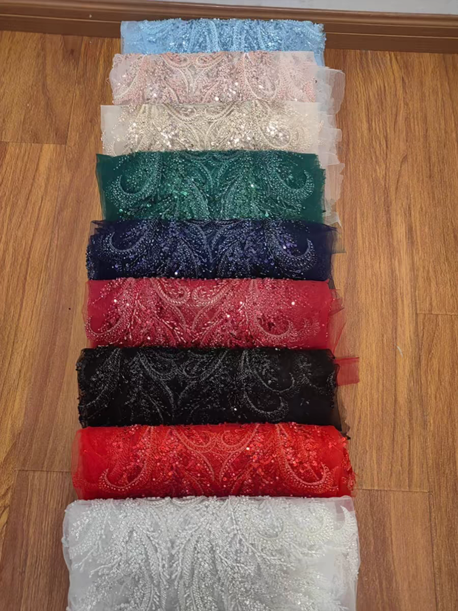 Multicolor lace fabric beaded sequins wedding gauze mesh custom dress DIY clothing accessories lace decorative mesh