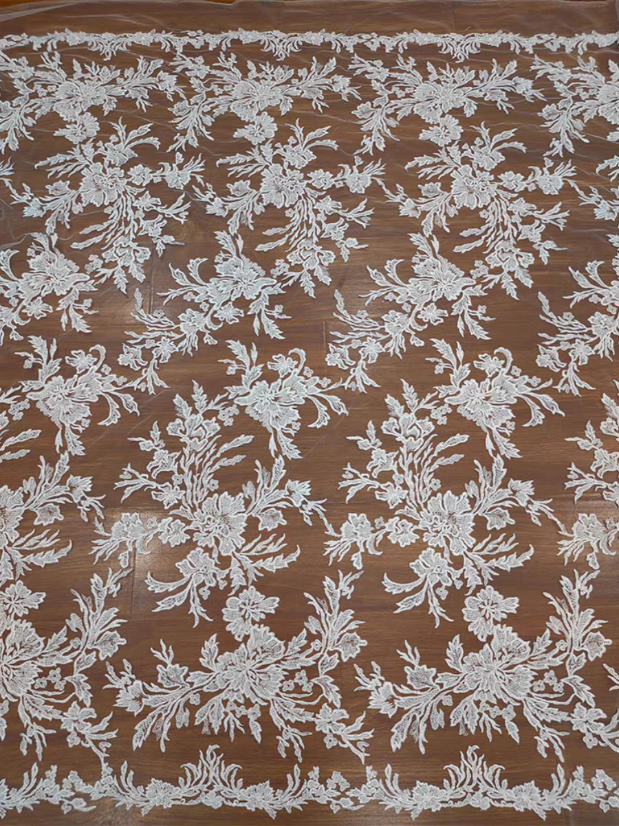 New high quality heavy industry flower embroidery beading lace mesh fabric wedding dress women's dress lace clothing accessories
