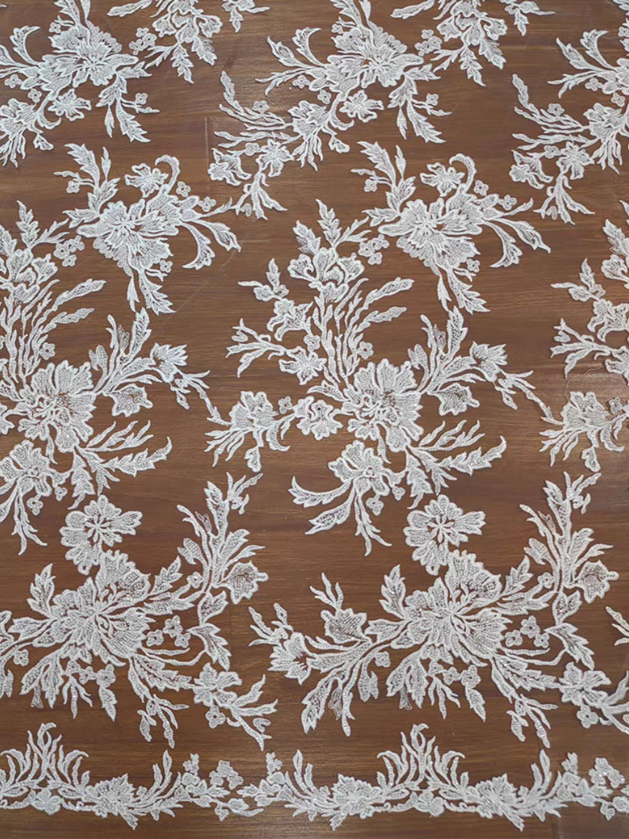 New high quality heavy industry flower embroidery beading lace mesh fabric wedding dress women's dress lace clothing accessories
