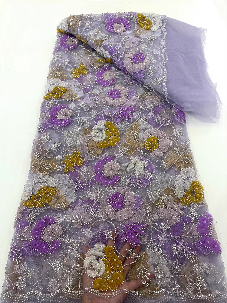 New spot apricot mesh fabric color bead tube embroidery bubble beads sequin embroidery fabric dress wedding dress children's clothing
