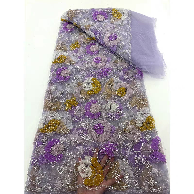 New spot apricot mesh fabric color bead tube embroidery bubble beads sequin embroidery fabric dress wedding dress children's clothing