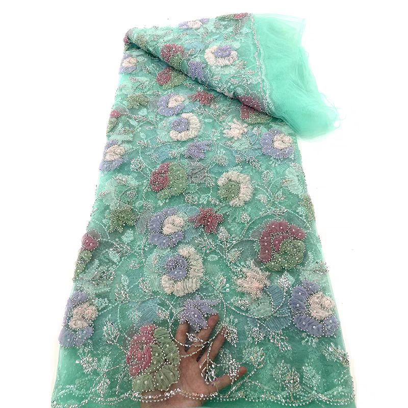 New spot apricot mesh fabric color bead tube embroidery bubble beads sequin embroidery fabric dress wedding dress children's clothing