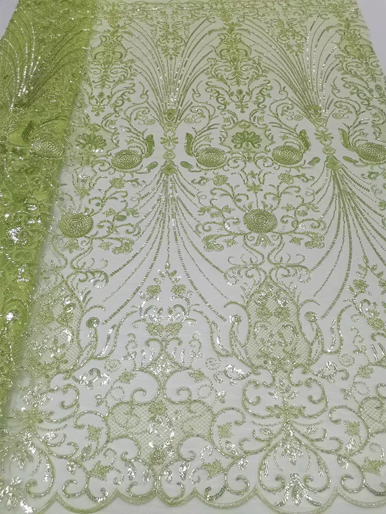 Beaded Tube Embroidery Mesh Fabric Lace Pearl Flower Sequin Embroidery Fabric Dress Wedding Dress Clothing Five yards